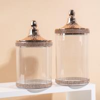 6899-9B Diamond-style Rose Gold Transparent Sealed Jar, Medium Size