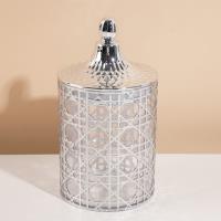 6900-9B Transparent Silver Dior Patterned Sealed Jar, Medium Size