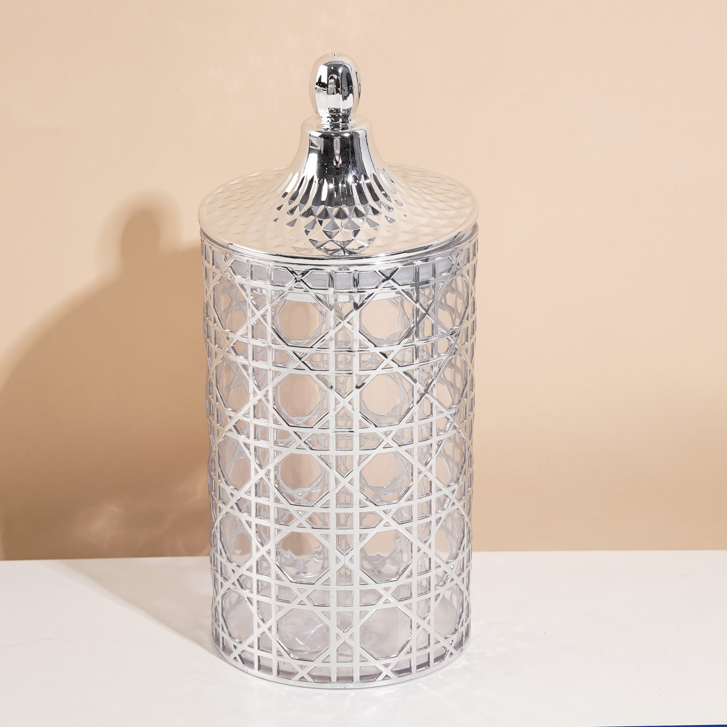 6900-9A Transparent Silver Dior-Branded Sealed Jar, Large Size