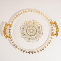 6895-1A White Butterfly Handle Round Wide-Edged Tray, Large Size