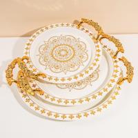 6895-1A White Butterfly Handle Round Wide-Edged Tray, Large Size