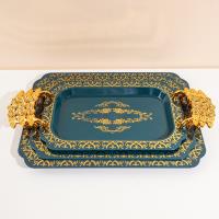 6894-1B Green Butterfly Handle Rectangular Wide-Edged Tray, Medium Size
