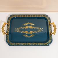 6894-1A Large Rectangular Wide-Edged Tray with a Green Butterfly Handle