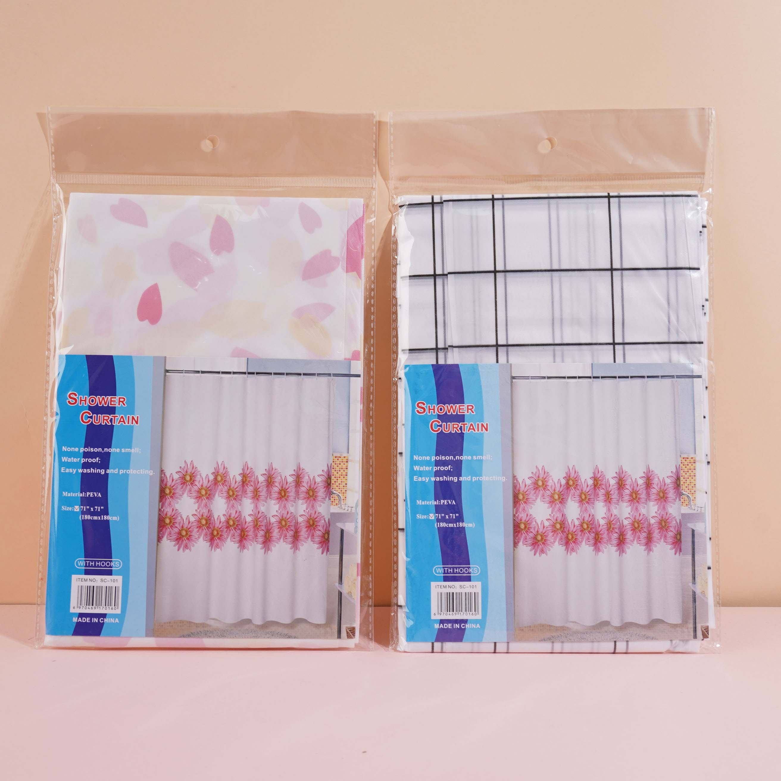 ستارة الحمام ذات الأغشية الشفافة جزئياً SC-101، بأبعاد 180*180