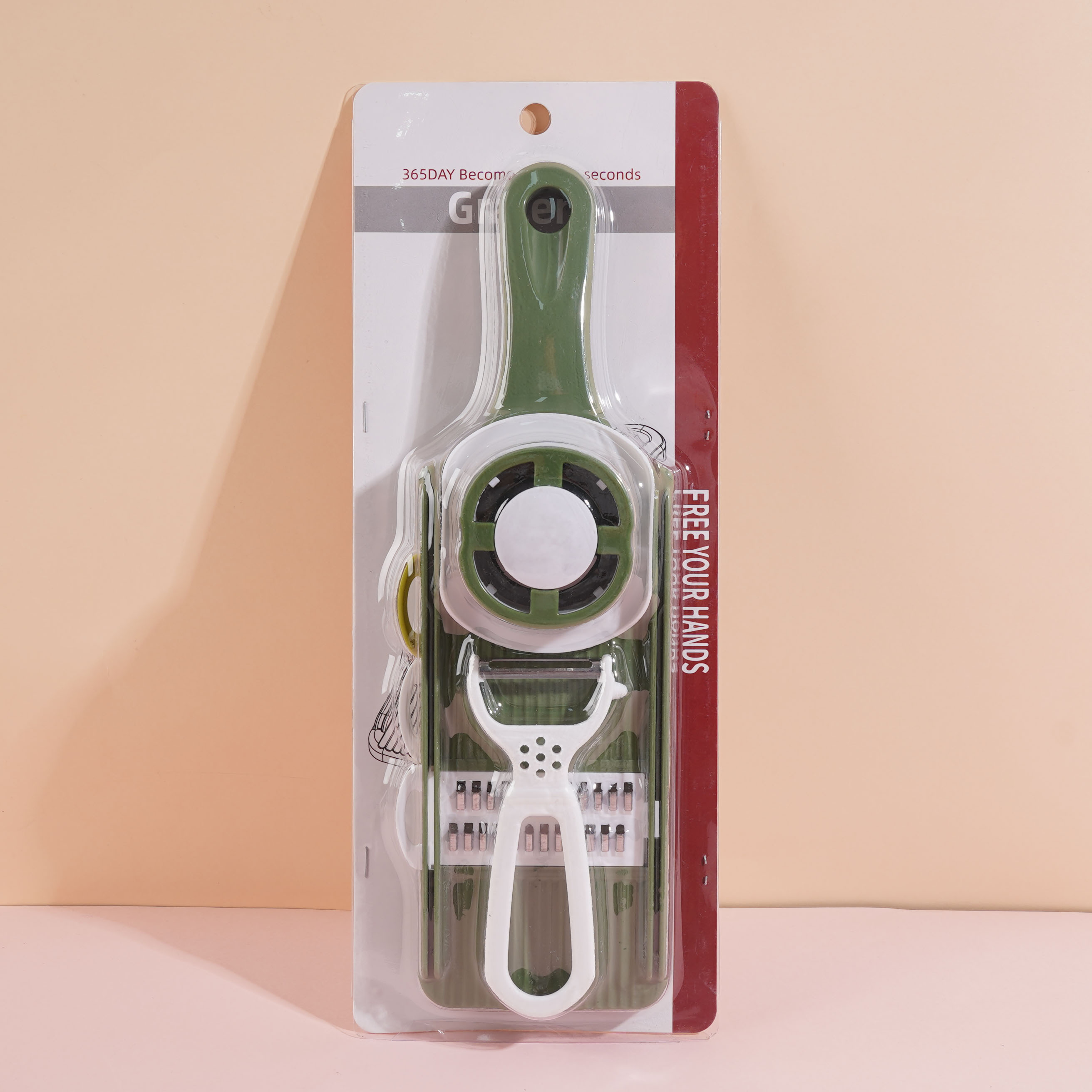 The XMD-A16 includes five knives, a protective glove, and a skin scraper, all made of ABS plastic.