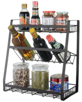CN-8039 matte black flat steel three-tier seasoning rack