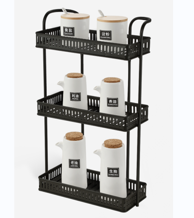 CN-8003 Matte Black Three-layer Square Storage Rack