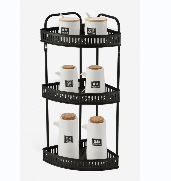 CN-8005 Matte Black Three-layered Corner Storage Rack