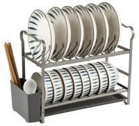 حامل الأطباق المزدوج الألوان باللون الرمادي WS-370 (مزود بعلبة لتخزين العيدان)