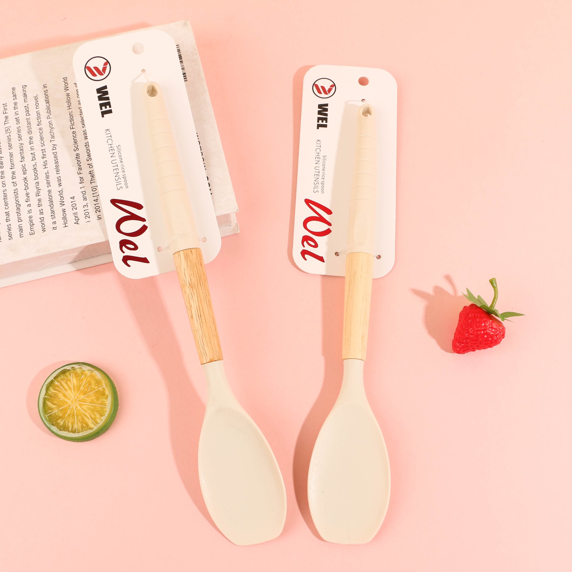 WEL698 Rubber-Plastic Wood-Handled Silicone Flat-Headed Shovel