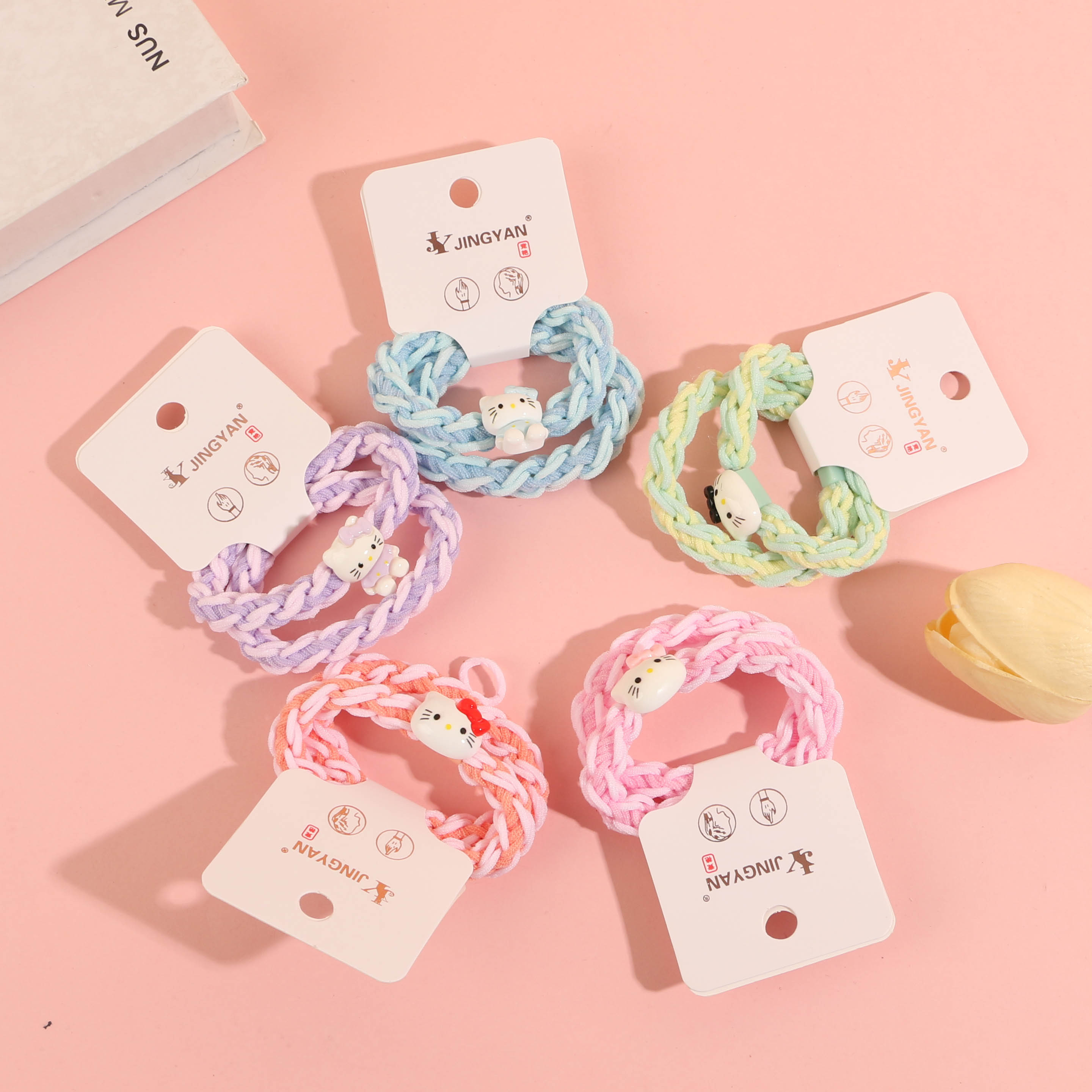 Two JY-32 cartoon cat-themed colorful rubber bands