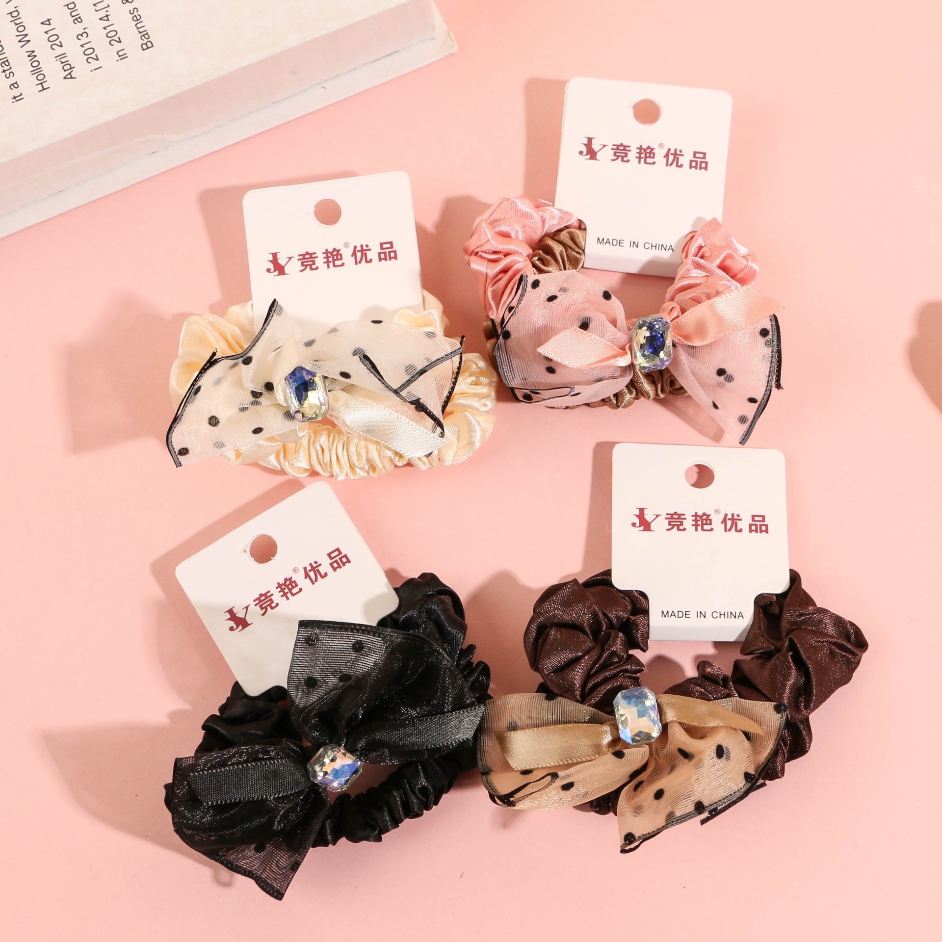 JY-35 two square diamond dotted bow tie fabric rings