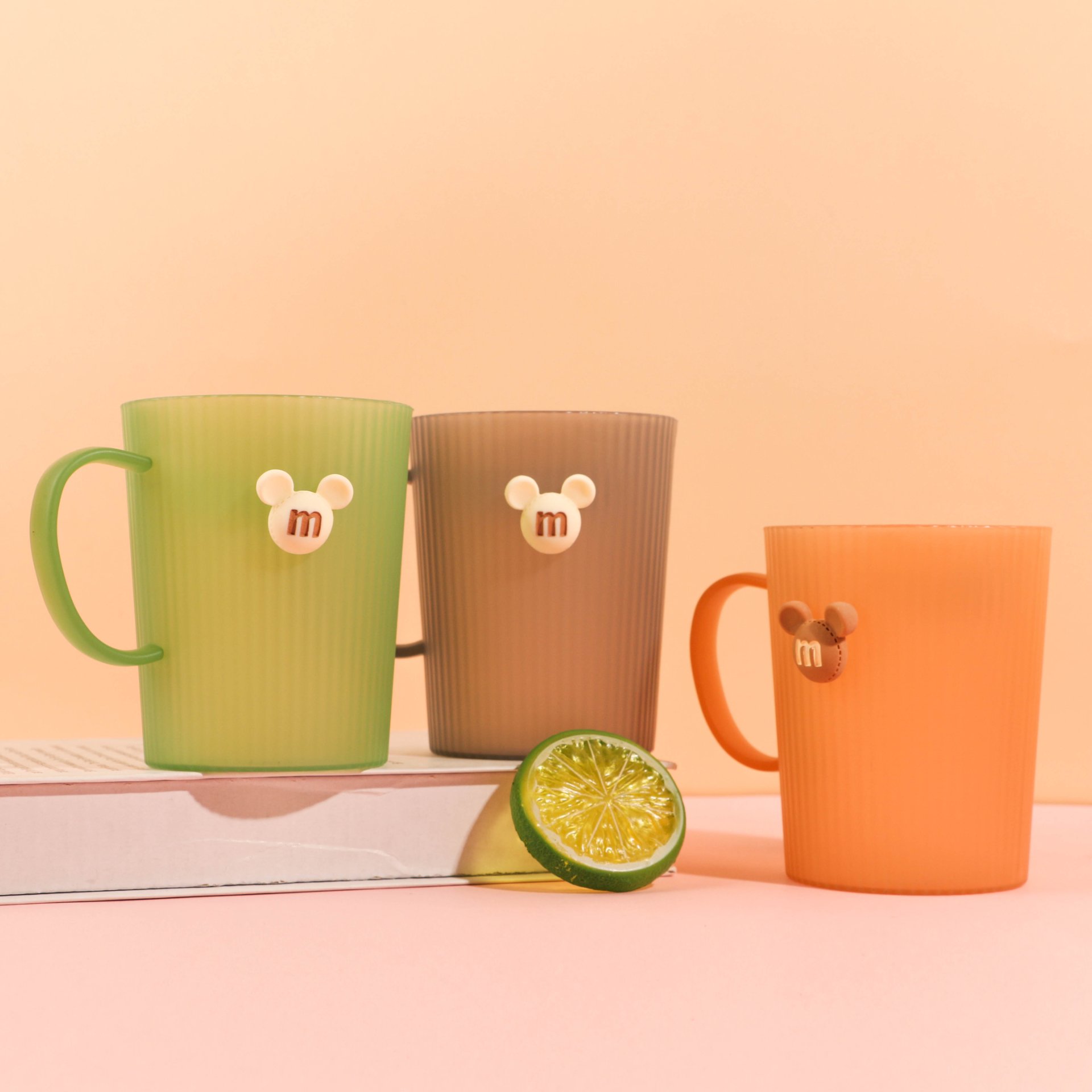 Transparent striped cup 15188 (with decorative stickers)