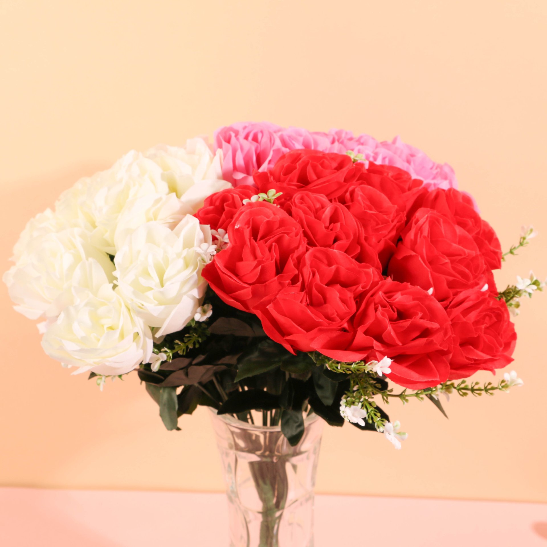 12头平头卷边玫瑰仿真花