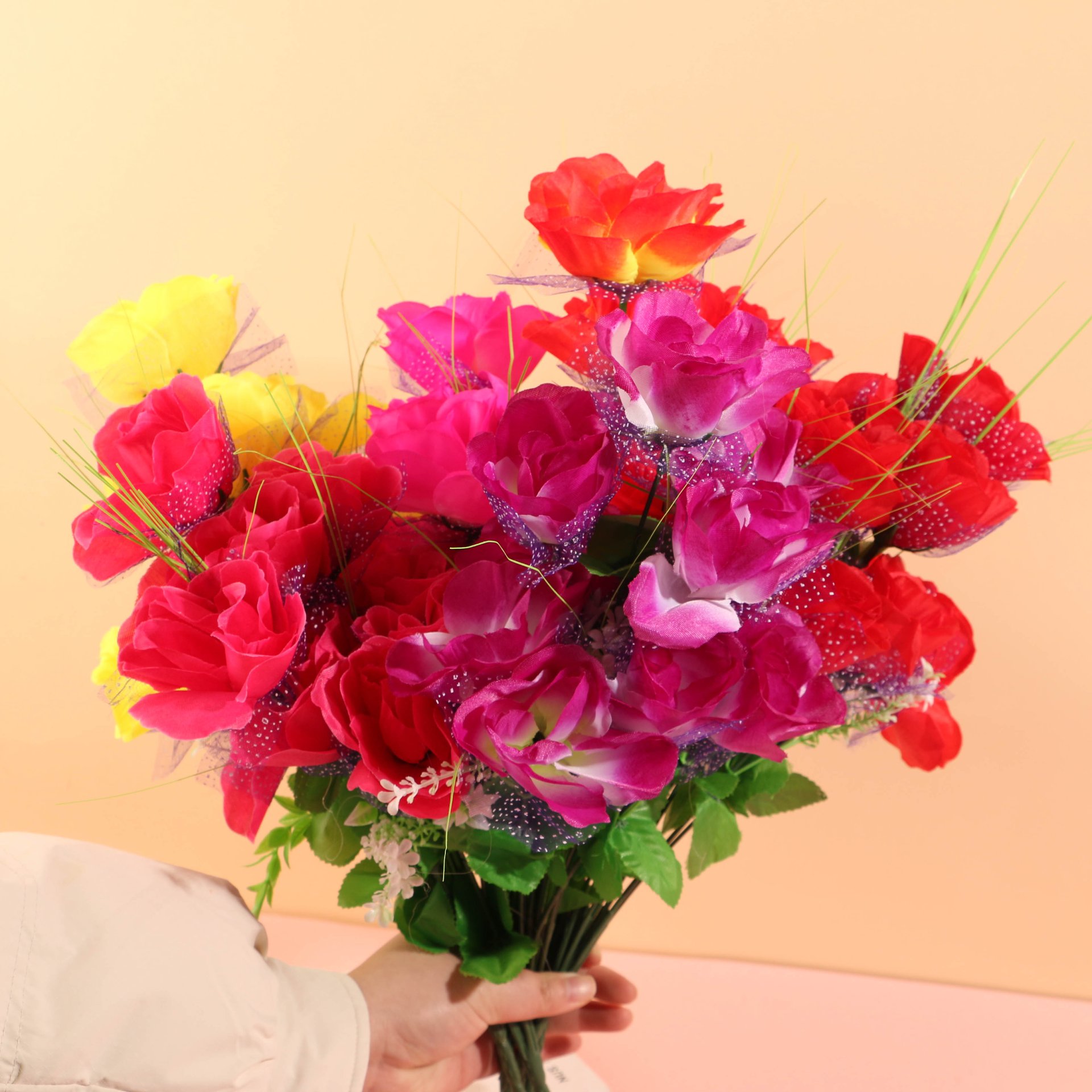 10头钻石玫瑰仿真花